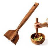 Meat Masher, Teak Wooden Ground Beef Smasher, 10.5 Inch Heavy Duty Non Scratch Meat Chopper for Hamburger Beef Potato Masher and Chicken Shredder Tool