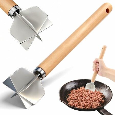 304 Stainless Steel Meat Chopper, 6 Blade Heavy Duty Ground Beef Meat Masher, 11 Inch Hamburger Smasher Metal Kitchen Tool for Vegetable Puree Cooking