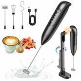 Electric Milk Frother Handheld Coffee Frother Rechargeable 3 in 1 - LED Display,Adjustable Wireless Charging - 3 Speeds,Stainless Steel Whisk