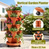 Vertical Planter Tower with Wheels 5 Tier Stackable Strawberry Herb Vegetable Flower Pots Indoor Outdoor Rolling Raised Garden Bed Self Drainage System