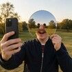 13.78" × 13.78" Reflective Acrylic Mirror Face Mask, Funny Selfie Photo Prop for Parties, Photo Booths & Creative Short Videos