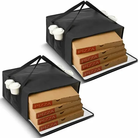 2 Pcs Thermal Pizza Delivery Bags 20"x20"x8" Insulated Food Carrier with 4 Builtin Cup Holders, Reusable Bag for Catering Party Takeaway
