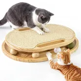 Cat Scratcher with Ball Track Toy, Sisal Scratch Pad for Indoor Cats, Wooden Interactive Cat Puzzle Toys for Kitten Mental Stimulation Self Play