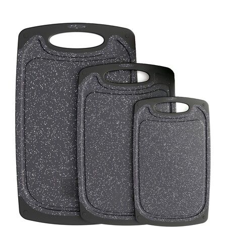 Cutting Board Set of 3,Non-Slip Chopping Boards with Deep Juice Groove Easy Grip Handle for Meat Fruit,BPA Free Dishwasher Safe,Black