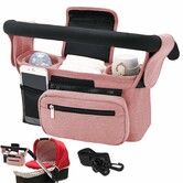 Universal Stroller Organizer with Insulated Cup Holders,Detachable Phone Bag Shoulder Strap,Fits Baby Umbrella Jogger Pet Pram,Pink