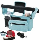 Universal Stroller Organizer with Insulated Cup Holders,Detachable Phone Bag Shoulder Strap,Fits Baby Umbrella Jogger Pet Pram,Blue