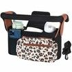Universal Stroller Organizer with Insulated Cup Holders,Detachable Phone Bag Shoulder Strap,Fits Baby Umbrella Jogger Pet Pram,Leopard Print