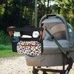 Universal Stroller Organizer with Insulated Cup Holders,Detachable Phone Bag Shoulder Strap,Fits Baby Umbrella Jogger Pet Pram,Leopard Print