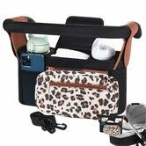 Universal Stroller Organizer with Insulated Cup Holders,Detachable Phone Bag Shoulder Strap,Fits Baby Umbrella Jogger Pet Pram,Leopard Print