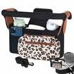 Universal Stroller Organizer with Insulated Cup Holders,Detachable Phone Bag Shoulder Strap,Fits Baby Umbrella Jogger Pet Pram,Leopard Print