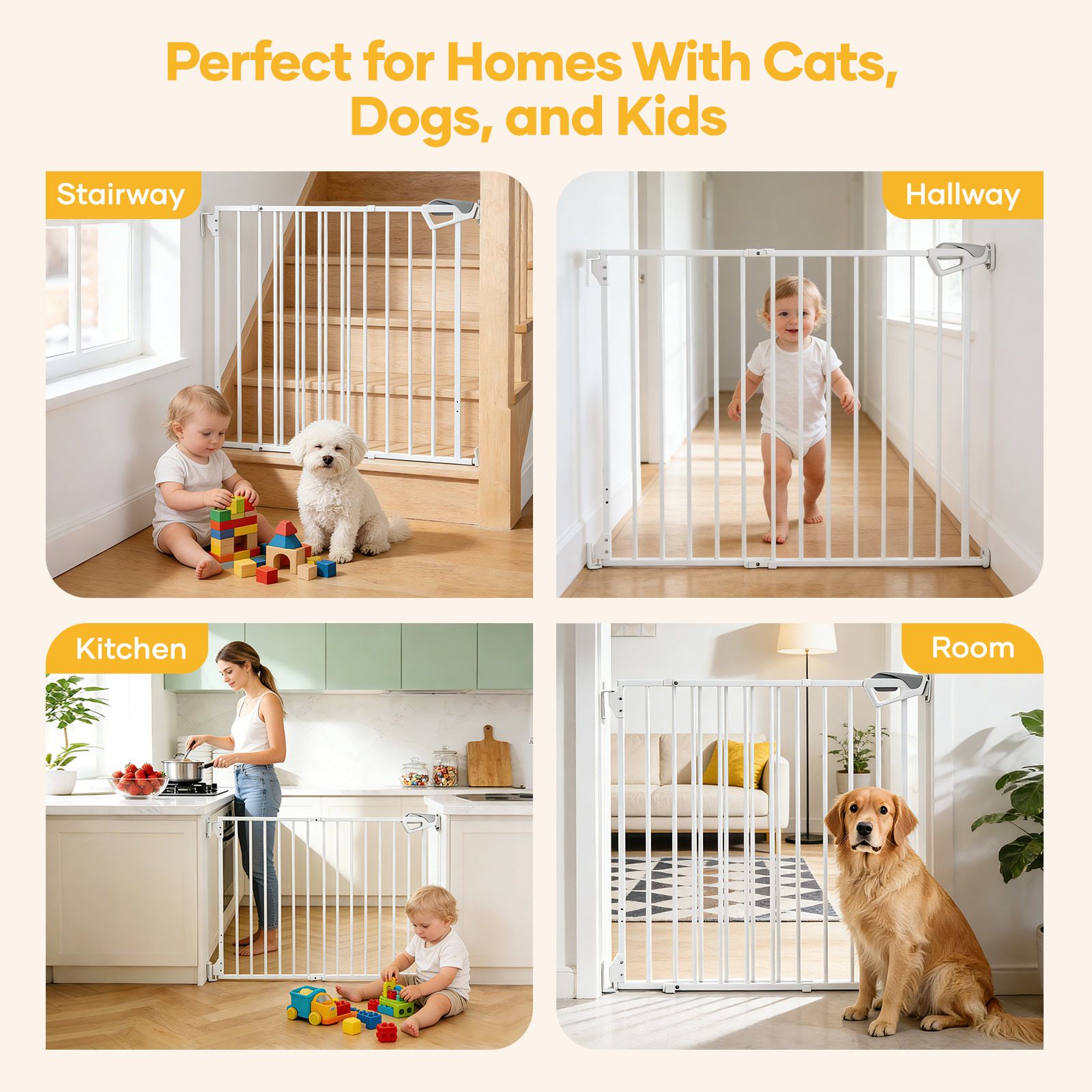 Pet Dog Safety Gate Cat Fence Enclosure 78cm Tall Safe Guard Stair Security Barrier Retractable Puppy Low Containment System for Kitchen Doorway