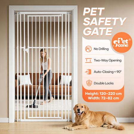 Retractable Safety Gate Pet Dog Cat Extra Tall Fence Enclosure Barrier Safe Guard Security Fencing for Doorway Stairs Kitchen 120 to 220cm White