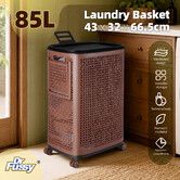 85L Laundry Basket Hamper Washing Dirty Towel Clothes Storage Organiser Bin 2 Removable Side Section Sorter Lid Wheels Rolling Plastic Holder Bathroom