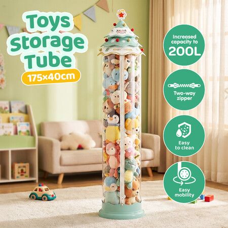 Kids Toys Storage Tube Box Stuffed Animal Zoo Plush Soft Doll Stuffies Display Cabinet Living Play Room Organiser Vertical Container Wheels 175x40cm