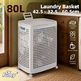80L Laundry Basket Hamper with Wheels Lid Large Rolling Washing Dirty Towel Clothes Storage Organiser Bin Ventilated Plastic Holder Bathroom Trolley