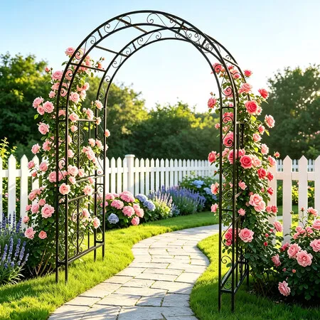 Garden Arch Trellis Wedding Arbor Climbing Plant Support Frame Outdoor Flower Vines Archway Yard Party Backdrop Decoration 134x58x213cm Black Metal