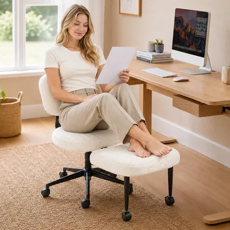 Cross Legged Office Chair Back Support Swivel Rotating Footrest Adjustable Ergonomic Desk Seat for Meditation Kneeling Squatting Criss Active Sitting