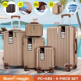 5 Piece Luggage Travel Set Hard Shell Carry On Suitcases Lightweight Trolley TSA Lock Rolling Wheels Travelling Hand Baggage Vanity Bag Front Hook