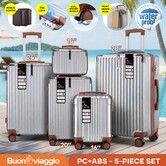 5 Piece Luggage Suitcase Set Hard Case Carry On Spinner Travel Cabin Traveller Bags Lightweight Travelling TSA Lock Trolley Hand Baggage Front Hook