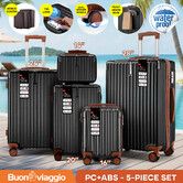 Luggage Set 5 Piece Suitcases Carry On Travel Case Cabin Hard Shell Trolley Travelling Bags Hand Baggage Lightweight Rolling with TSA Lock Front Hook