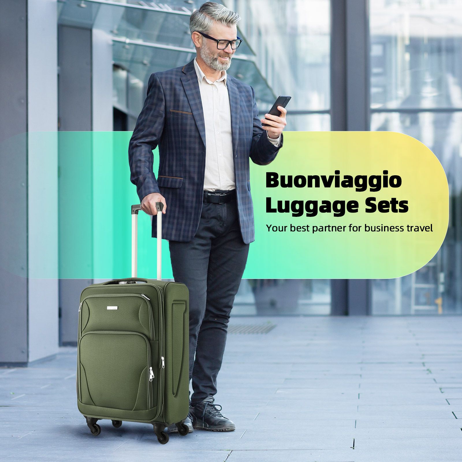 Luggage Suitcases Set 4 Piece Carry On Travel Case Soft Sided Cabin Checked Travelling Bags TSA Lock Rolling Trolley Expandable Traveller Hand Baggage