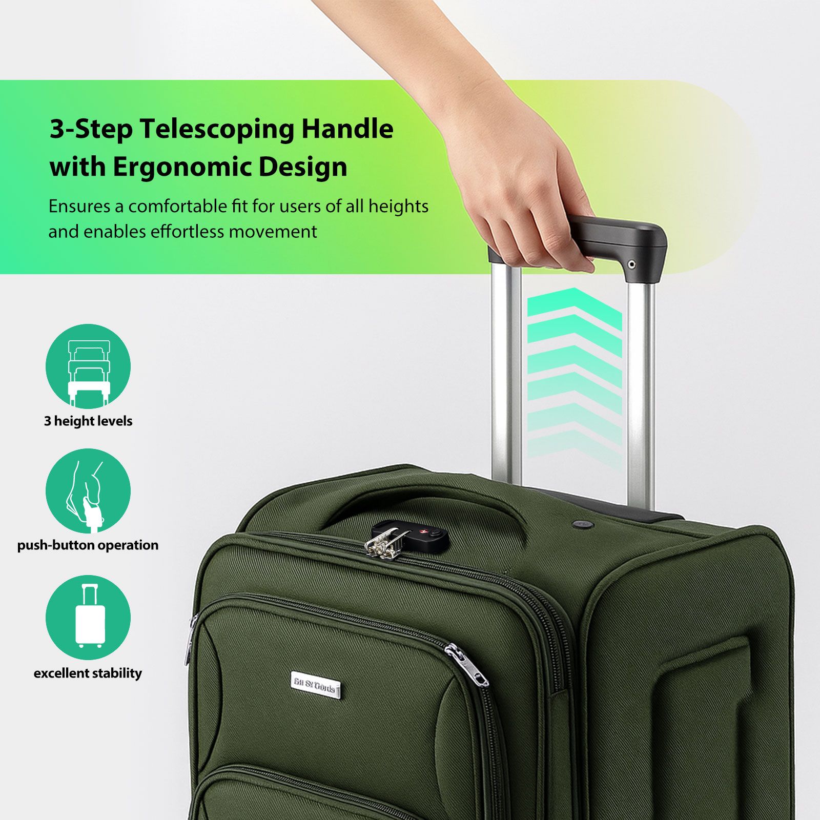 Luggage Suitcases Set 4 Piece Carry On Travel Case Soft Sided Cabin Checked Travelling Bags TSA Lock Rolling Trolley Expandable Traveller Hand Baggage