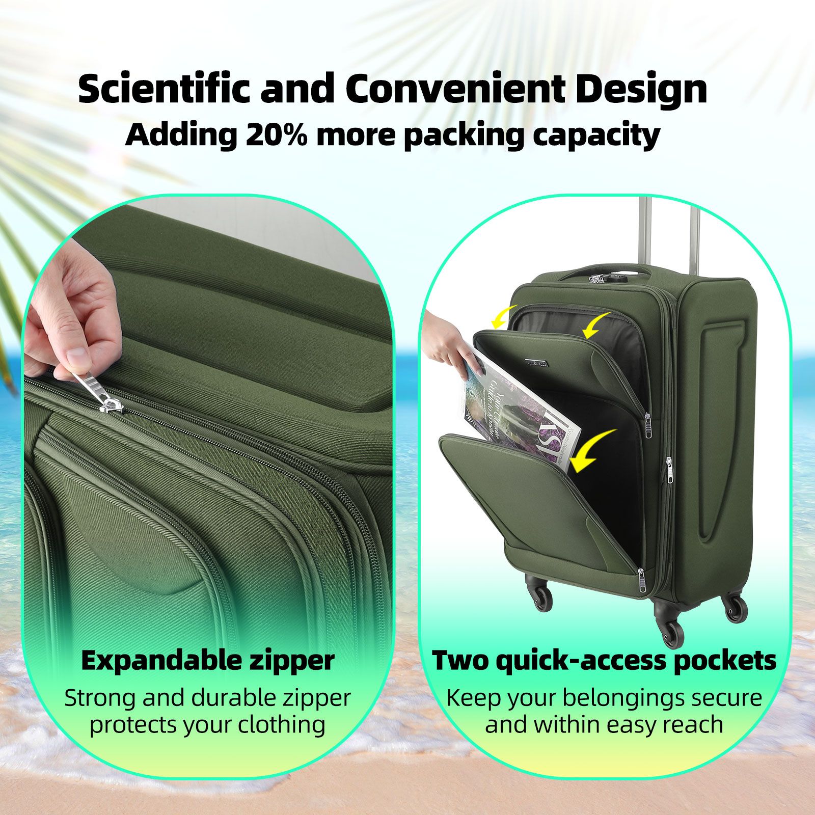Luggage Suitcases Set 4 Piece Carry On Travel Case Soft Sided Cabin Checked Travelling Bags TSA Lock Rolling Trolley Expandable Traveller Hand Baggage