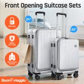 Front Opening Luggage Set 20" Carry On Cabin 24" Checked Suitcase Expandable 100% PC Hard Shell Travel Case TSA Lock Aluminium Handle Spinner Wheels