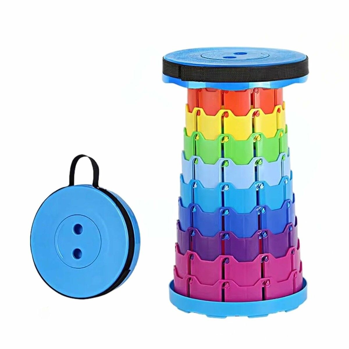 Round Rainbow Telescopic Folding Stool, Portable Lightweight Collapsible Camping Seat for Picnic Beach Travel Hiking