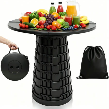 2 in 1 Portable Folding Table & Stool Set, Collapsible Round Camping Desk with Storage Bag for Picnic Beach Outdoor Party