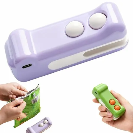 2 in 1 USB-C Rechargeable Mini Bag Sealer with Cutter & Magnet, Crocodile Shape Portable Handheld Plastic Snack Bag Resealer, Purple