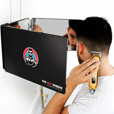360 Degree 3 Way Trifold Mirror for Self Hair Cutting, Adjustable Hanging Barber Mirror, DIY Haircut Styling & Braiding Tool for Men Women
