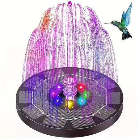 3.5W Solar Bird Bath Fountain Pump with 6 Nozzles & Colorful LED Lights, Outdoor Water Fountain for Garden Pond Fish Tank Pool