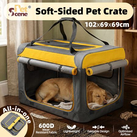 Pet Scene Soft Dog Crate Kennel 3XL Collapsible Travel Carrier Portable Folding Cage Kennel Steel Frame Washable Cushion for Medium Large Dogs