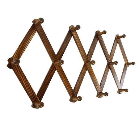 Accordion Style Expandable Wall Wooden Coat Rack 13 Hooks Hang Hats Jackets Coffee Mug Purses Necklaces Towels Cap Leash Scarves Data Line Kitchenware