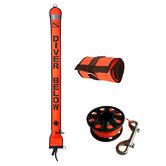 Diving Surface Marker Buoy Set SMB 1.5 Meters High Visibility Inflatable Scuba Signal Tube Safety Sausage with 30 Meters Diving Spool Reel and Clip