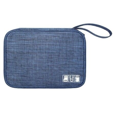 Blue Electronics Travel Organizer Bag 24x17x3cm Lightweight Cable Organiser Case Shockproof Water Resistant Oxford Polyester Gadget Pouch