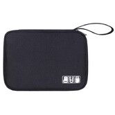 Black Electronics Travel Organizer Bag 24x17x3cm Lightweight Cable Organiser Case Shockproof Water Resistant Oxford Polyester Gadget Pouch
