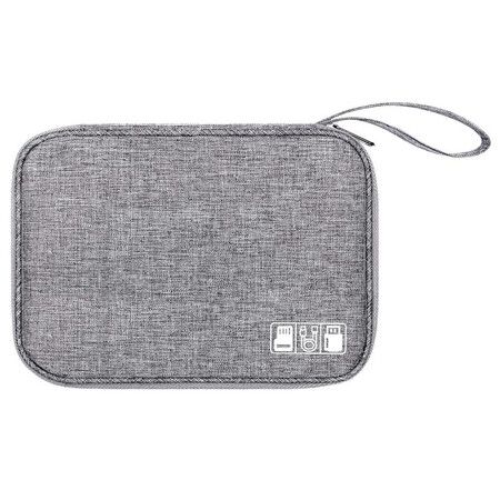 Grey Electronics Travel Organizer Bag 24x17x3cm Lightweight Cable Organiser Case Shockproof Water Resistant Oxford Polyester Gadget Pouch