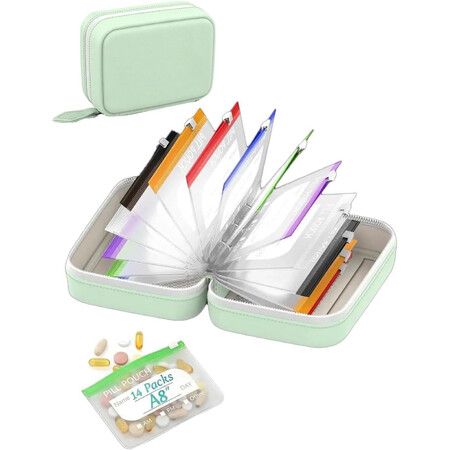 Black A8 Waterproof Pill Pouch Set 14 Pcs Color Reusable Zippered Storage Bag Weekly Medicine Organizer Travel Pill Case