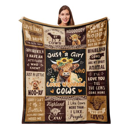 Highland Cow Blanket, Highland Cow Gifts for Women, Cow Gifts for Women for Mothers Day, Birthday, Christmas Soft Throw Blanket, 130 cm x 150 cm