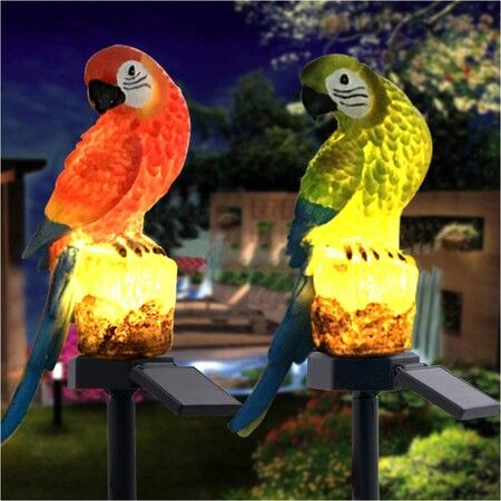 2Pcs Solar Parrot Garden Light, Whimsical Yard Decor and Patio Solar Stake Lights Waterproof Patio Decorations for Lawn Backyard