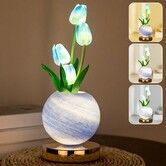 Tulip Table Lamp, Rechargeable Cordless Touch Dimming Artificial Tulip Flower Desk Lamp, LED Flower Bedside Night Light Romantic Gifts (Blue)