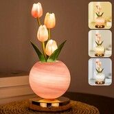 Tulip Table Lamp, Rechargeable Cordless Touch Dimming Artificial Tulip Flower Desk Lamp, LED Flower Bedside Night Light Romantic Gifts (Pink)