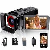 4K Video Camera Camcorder with 3 Inch Flip Screen, 18X Digital Zoom WiFi and Webcam for YouTube Vlogging with 32GB SD Card Black