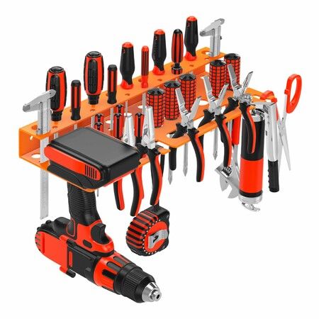 Metal Wall Mount Hand Tool Storage Rack, Screwdriver Pliers Hammer Organizer for Garage Workshop Workbench (Orange)