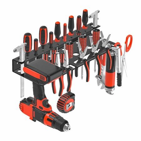 Metal Wall Mount Hand Tool Storage Rack, Screwdriver Pliers Hammer Organizer for Garage Workshop Workbench (Black)