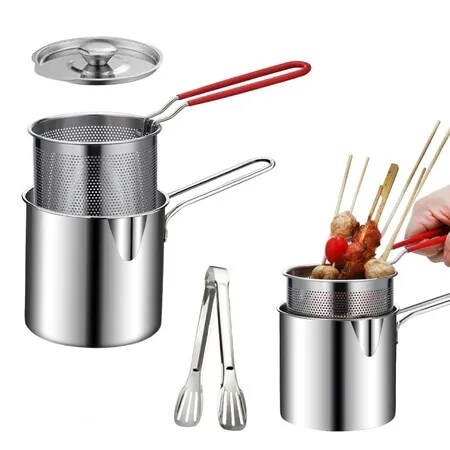 4 Pcs Stainless Steel Mini Deep Fryer Basket Set with Easy Grip Handle, Deep Fry Pot for French Fries Taro Balls Chicken Wings Fried Fish