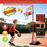 1.2-1.89m Portable Kids Basketball Hoop Stand Height Adjustable Goal Electronic Scoreboard Lights Sounds Indoor Outdoor Sports Training Game Set Gift