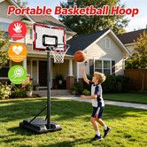 1.3-2.4m Portable Kids Adjustable Basketball Hoop Fillable Base Goal Stand Backboard Sports Ball Pump Indoor Outdoor Backyard Garden Training Game Set
